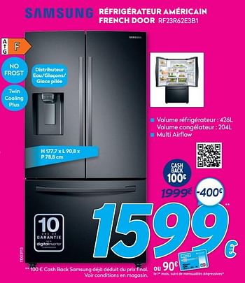 Promotions Samsung réfrigérateur américain french door rf23r62e3b1 - Samsung - Valide de 30/06/2021 à 31/07/2021 chez Krefel