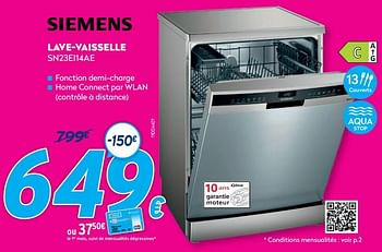 Promotions Siemens lave-vaisselle sn23ei14ae - Siemens - Valide de 30/06/2021 à 31/07/2021 chez Krefel