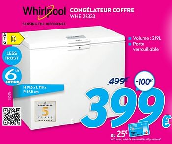 Promotions Whirlpool congélateur coffre whe 22333 - Whirlpool - Valide de 30/06/2021 à 31/07/2021 chez Krefel