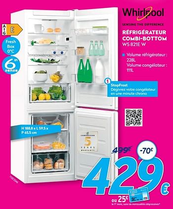 Promotions Whirlpool réfrigérateur combi-bottom w5 821e w - Whirlpool - Valide de 30/06/2021 à 31/07/2021 chez Krefel