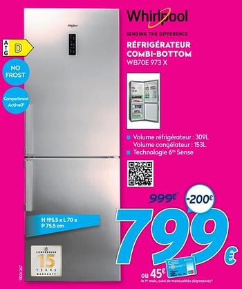 Promotions Whirlpool réfrigérateur combi-bottom wb70e 973 x - Whirlpool - Valide de 30/06/2021 à 31/07/2021 chez Krefel