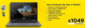 Promoties Asus vivobook flip intel i7-10510u - Asus - Geldig van 01/07/2021 tot 31/07/2021 bij Compudeals