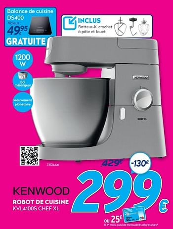 Promotions Kenwood robot de cuisine kvl4100s chef xl - Kenwood - Valide de 30/06/2021 à 31/07/2021 chez Krefel
