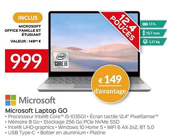 Promotions Microsoft laptop go - Microsoft - Valide de 01/07/2021 à 31/07/2021 chez Selexion