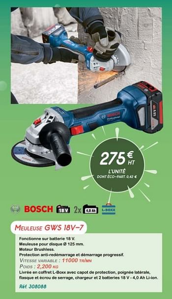 Promotions Bosch meuleuse gws 18v-7 - Bosch - Valide de 01/06/2021 à 09/07/2021 chez Master Pro