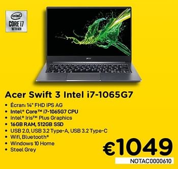 Promoties Acer swift 3 intel i7-1065g7 - Acer - Geldig van 01/07/2021 tot 31/07/2021 bij Compudeals