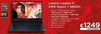Promotions Lenovo legion 5 amd ryzen 7 4800h - Lenovo - Valide de 01/07/2021 à 31/07/2021 chez Compudeals
