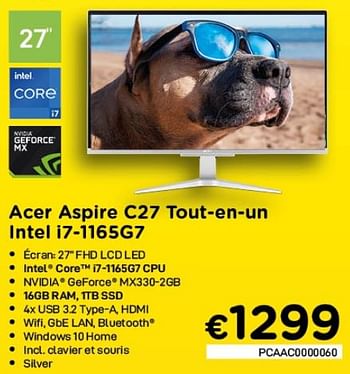 Promoties Acer aspire c27 tout-en-un intel i7-1165g7 - Acer - Geldig van 01/07/2021 tot 31/07/2021 bij Compudeals