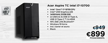 Promotions Acer aspire tc intel i i7-10700 - Acer - Valide de 01/07/2021 à 31/07/2021 chez Compudeals