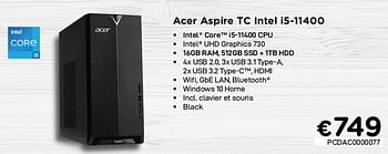 Promotions Acer aspire tc intel i5-11400 - Acer - Valide de 01/07/2021 à 31/07/2021 chez Compudeals