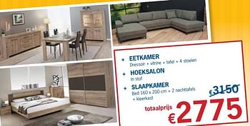 Promoties Eetkamer + hoeksalon + slaapkamer - Huismerk - De Prijzenklopper - Geldig van 01/07/2021 tot 31/07/2021 bij De Prijzenklopper