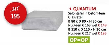 Promoties Quantum salontafel in betonkleur glasvezel - Huismerk - Weba - Geldig van 01/07/2021 tot 31/07/2021 bij Weba