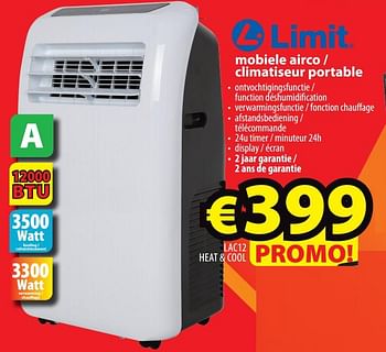 Promoties Limit mobiele airco - climatiseur portable lac12 heat + cool - Limit - Geldig van 07/07/2021 tot 14/07/2021 bij ElectroStock