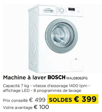 Promotions Bosch machine à laver waj28062fg - Bosch - Valide de 01/07/2021 à 31/07/2021 chez Molecule