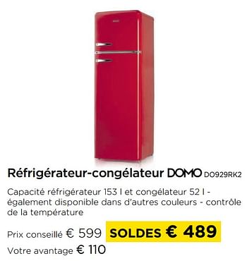 Promotions Domo réfrigérateur-congélateur do929rk2 - Domo elektro - Valide de 01/07/2021 à 31/07/2021 chez Molecule