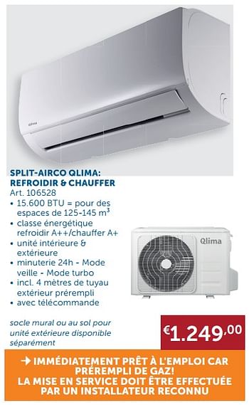 Promoties Split-airco qlima: refroidir + chauffer - Qlima  - Geldig van 20/07/2021 tot 16/08/2021 bij Zelfbouwmarkt