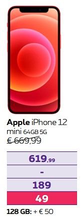 Promotions Apple iphone 12 mini 64gb 5g - Apple - Valide de 01/07/2021 à 15/08/2021 chez Proximus
