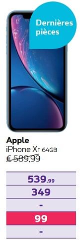 Promotions Apple iphone xr 64gb - Apple - Valide de 01/07/2021 à 15/08/2021 chez Proximus