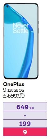 Promotions Oneplus 9 128gb 5g - OnePlus - Valide de 01/07/2021 à 15/08/2021 chez Proximus