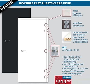 Promoties Invisible flat plaatsklare deur wit - Huismerk - Zelfbouwmarkt - Geldig van 20/07/2021 tot 16/08/2021 bij Zelfbouwmarkt