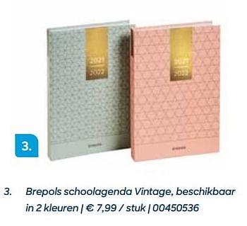 Promoties Brepols schoolagenda vintage, beschikbaar in 2 kleuren - Brepols - Geldig van 20/07/2021 tot 17/10/2021 bij Ava
