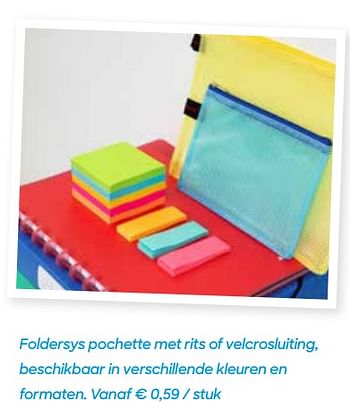 Promotions Foldersys pochette met rits of velcrosluiting, beschikbaar in verschillende kleuren en formaten - FolderSys - Valide de 20/07/2021 à 17/10/2021 chez Ava