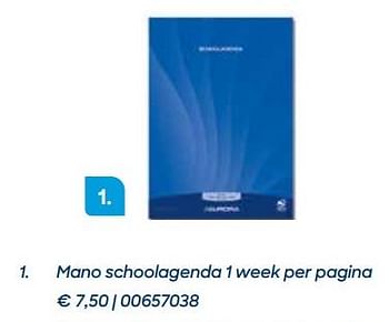 Promotions Mano schoolagenda 1 week per pagina - Aurora - Valide de 20/07/2021 à 17/10/2021 chez Ava