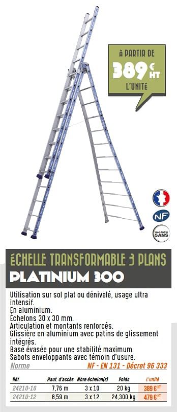 Promotions Échelle transformable 3 plans platinium 300 - Tubesca - Valide de 01/06/2021 à 30/10/2021 chez Master Pro