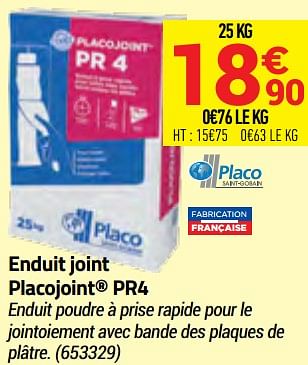Promotions Enduit joint placojoint pr4 - Placo - Valide de 02/06/2021 à 15/08/2021 chez Bricorama