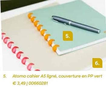 Promotions Atoma cahier a5 ligné, couverture en pp vert - Atoma - Valide de 20/07/2021 à 17/10/2021 chez Ava
