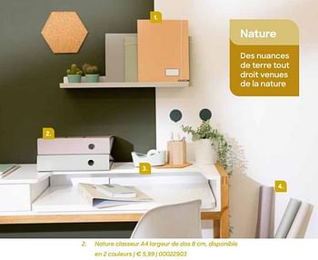 Promotions Nature classeur a4 largeur de dos 8 cm, disponible en 2 couleurs - Nature - Valide de 20/07/2021 à 17/10/2021 chez Ava