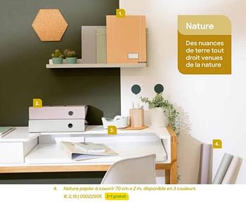 Promoties Nature papier à couvrir , disponible en 3 couleurs - Nature - Geldig van 20/07/2021 tot 17/10/2021 bij Ava