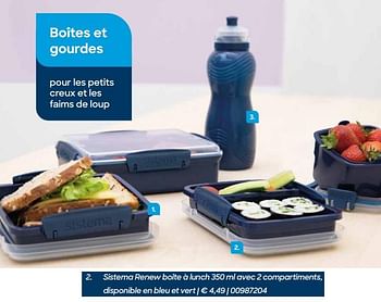 Promotions Sistema renew boîte à lunch avec 2 compartiments, disponible en bleu et vert - Sistema - Valide de 20/07/2021 à 17/10/2021 chez Ava