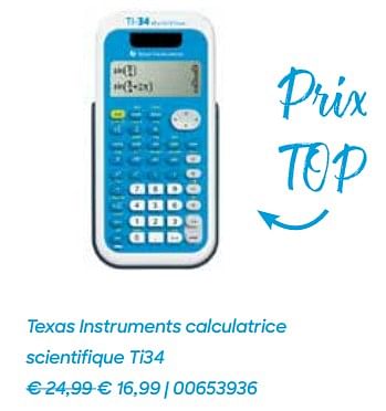 Promotions Texas instruments calculatrice scientifique ti34 - Texas Instruments - Valide de 20/07/2021 à 17/10/2021 chez Ava