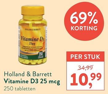Promoties Vitamine d3 25 mcg - Huismerk - Holland & Barrett - Geldig van 12/07/2021 tot 08/08/2021 bij Holland & Barret