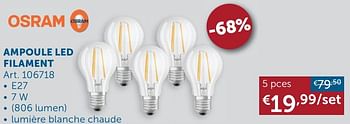 Promotions Ampoule led filament - Osram - Valide de 20/07/2021 à 16/08/2021 chez Zelfbouwmarkt