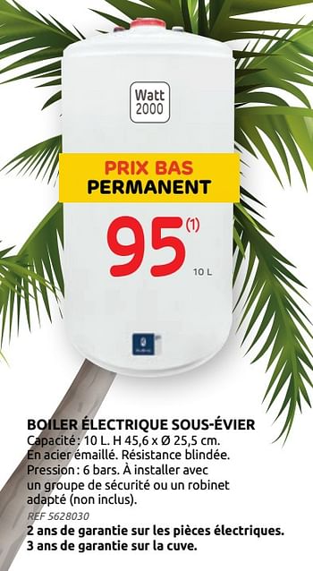 Promotions Boiler électrique sous-évier van marcke - Van Marcke - Valide de 28/07/2021 à 09/08/2021 chez Brico