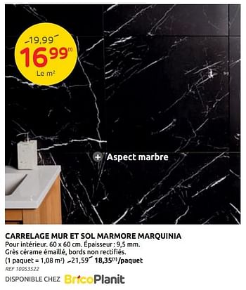 Promotions Carrelage mur et sol marmore marquinia - Produit maison - Brico - Valide de 28/07/2021 à 09/08/2021 chez Brico