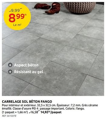 Promotions Carrelage sol béton fango - Produit maison - Brico - Valide de 28/07/2021 à 09/08/2021 chez Brico