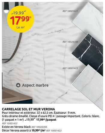 Promotions Carrelage sol et mur verona - Produit maison - Brico - Valide de 28/07/2021 à 09/08/2021 chez Brico