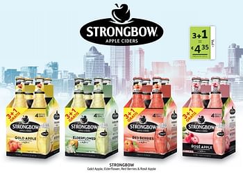 Promotions Strongbow gold apple, elderflower, red berries + rosé apple - Strongbow - Valide de 16/07/2021 à 29/07/2021 chez BelBev