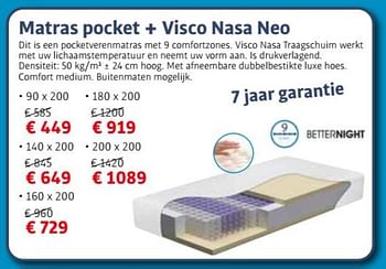 Promoties Matras pocket + visco nasa neo - Huismerk - De Matrassenkoning - Geldig van 01/07/2021 tot 31/07/2021 bij De Matrassenkoning