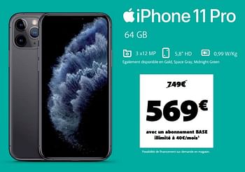 Promotions Apple iphone 11 pro 64 gb - Apple - Valide de 14/07/2021 à 15/08/2021 chez Base