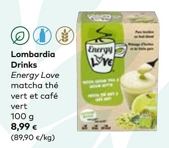 Promotions Lombardia drinks energy love matcha thé vert et café vert - Lombardia Drinks - Valide de 14/07/2021 à 10/08/2021 chez Bioplanet