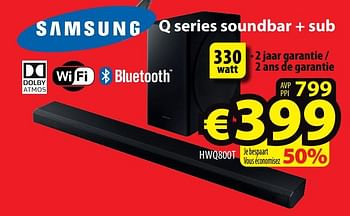Promoties Samsung q series soundbar + sub hwq800t - Samsung - Geldig van 22/07/2021 tot 31/07/2021 bij ElectroStock