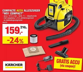 Promoties Kärcher compacte accu alleszuiger wd1 compact - Kärcher - Geldig van 28/07/2021 tot 08/08/2021 bij Hubo