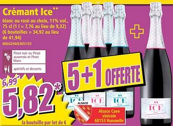 Promoties Crémant ice blanc ou rosé - Schuimwijnen - Geldig van 28/07/2021 tot 04/08/2021 bij Norma