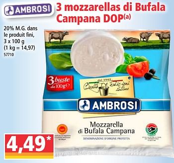 Promotions 3 mozzarellas di bufala campana dop - Ambrosi - Valide de 28/07/2021 à 04/08/2021 chez Norma