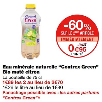 Promoties Eau minérale naturelle contrex green bio maté citron - Contrex - Geldig van 21/07/2021 tot 08/08/2021 bij MonoPrix