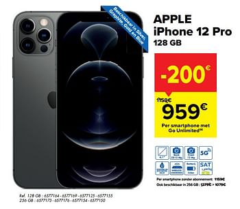Promoties Apple iphone 12 pro 128 gb - Apple - Geldig van 21/07/2021 tot 02/08/2021 bij Carrefour